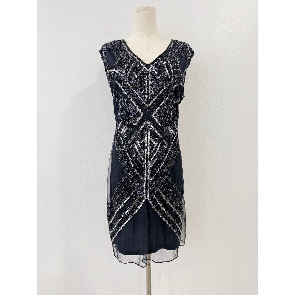 Holly Bracken Navy Blue Sequin Cocktail Dress Size Medium